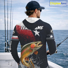Load image into Gallery viewer, Custom Vintage Rainbow Trout Long Sleeve Hooded Patriotic Fishing Shirt For Men, Trout Texas Flag Fishing Shirt NHT766