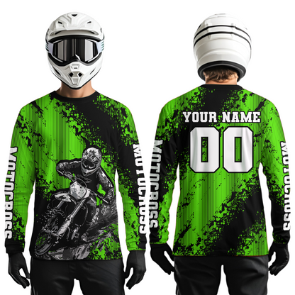 Custom Green MX Off Road Racing Shirts Kid Men Women Youth Motocross Shirts UPF30+ DNT36