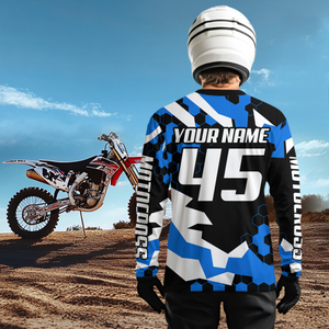 Custom Blue Motocross Jersey Racing Shirts for Men Kid Women Dirt Bike Shirts XM346