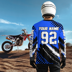 Personalized Blue Racing Jersey Motocross for Men Women Kid Upf30+ Youth Off-Road Racing Jersey DNT02