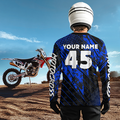Blue Motocross Racing Jersey UPF30+ MX Racing Dirt Bike Jersey Kid Men Women DNT06
