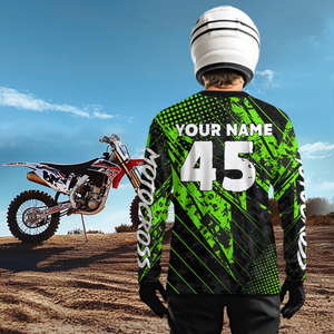 Green Motocross Racing Jersey UPF30+ MX Racing Dirt Bike Jersey Kid Men Women DNT06