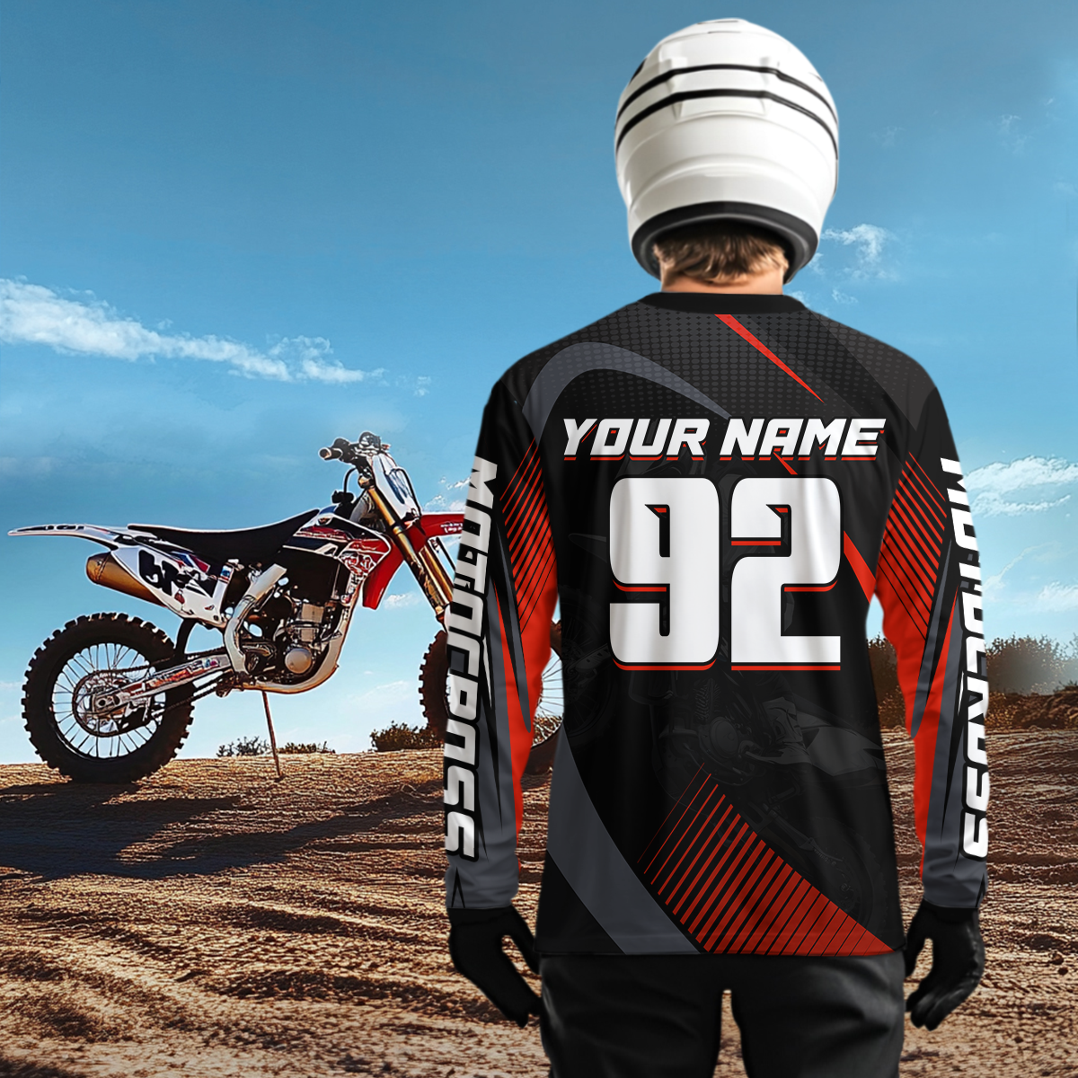 Custom Red Motocross Shirts Racing Jersey UPF30+ Dirt Bike Jersey Kid Men Women DNT07