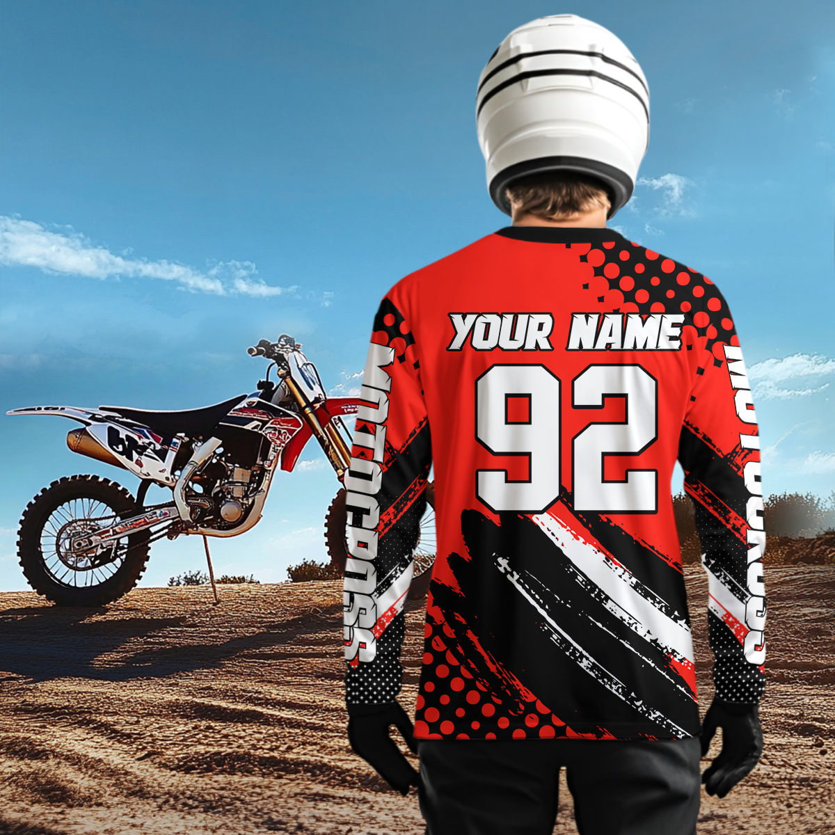 Personalized Red Racing Jersey Motocross for Men Women Kid Upf30+ Youth Off-Road Racing Jersey DNT02