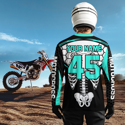 Turquoise Bone Motocross Racing Jersey UPF30+ MX Racing Dirt Bike Jersey Kid Men Women DNT01