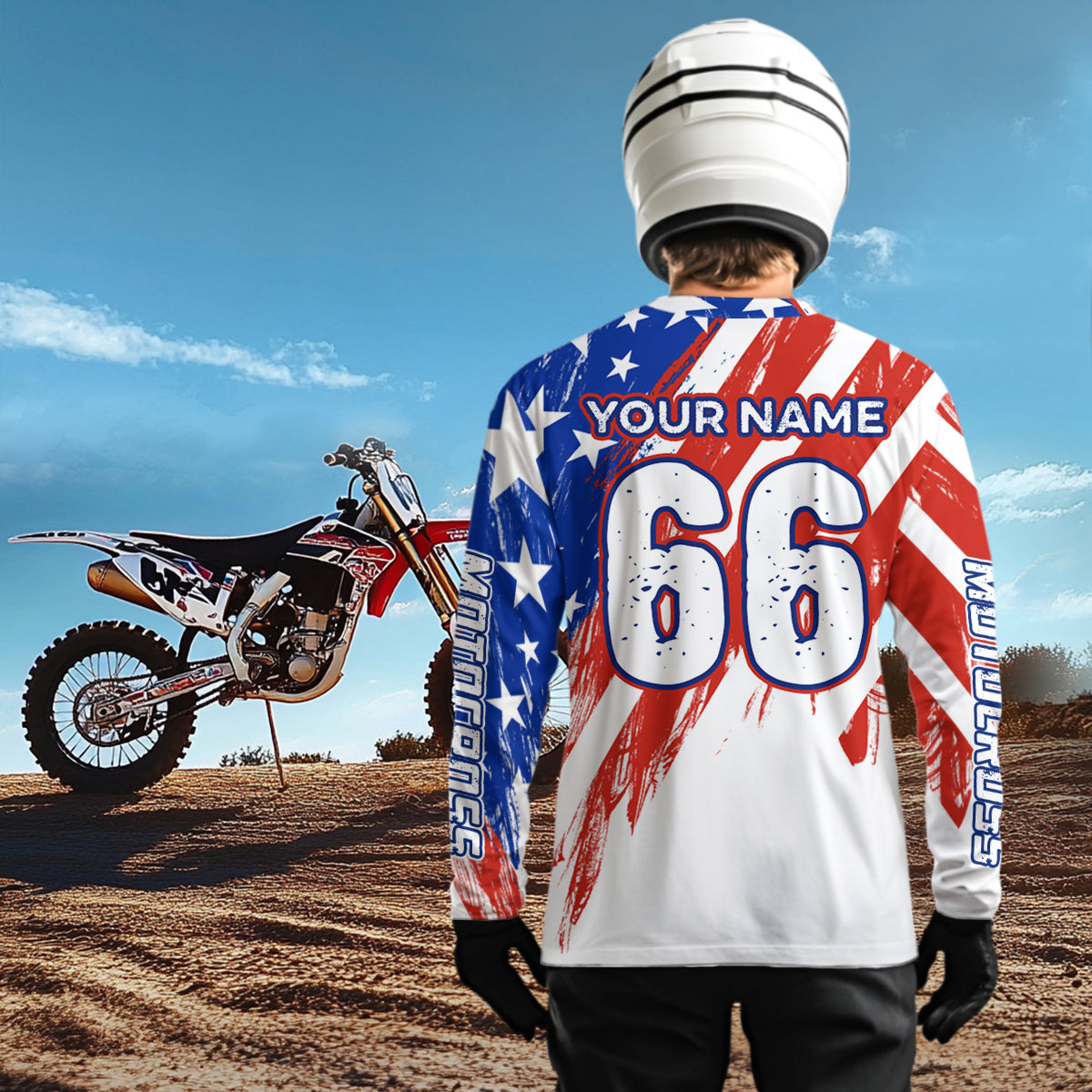 Custom American Flag Motocross Jersey Dirt Bike Racing Shirts for Men Kid Women XM349