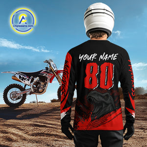Red Dinosaur Motocross Racing Jersey UPF30+ MX Racing Dirt Bike Jersey Kid Men Women DNT05