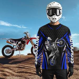 Custom Blue Motocross Shirts Racing Jersey UPF30+ Dirt Bike Jersey Kid Men Women DNT08