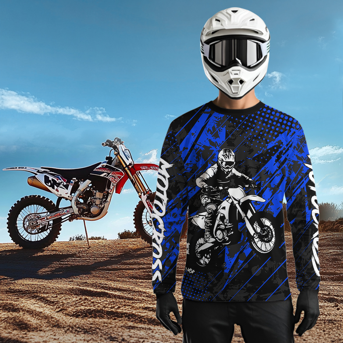 Blue Motocross Racing Jersey UPF30+ MX Racing Dirt Bike Jersey Kid Men Women DNT06