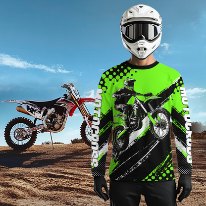 Personalized Green Racing Jersey Motocross for Men Women Kid Upf30+ Youth Off-Road Racing Jersey DNT02
