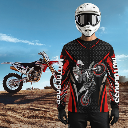 Custom Red Motocross Shirts Racing Jersey UPF30+ Dirt Bike Jersey Kid Men Women DNT08