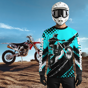 Personalized Turquoise Racing Jersey Motocross for Men Women Kid Upf30+ Youth Off-Road Racing Jersey DNT02