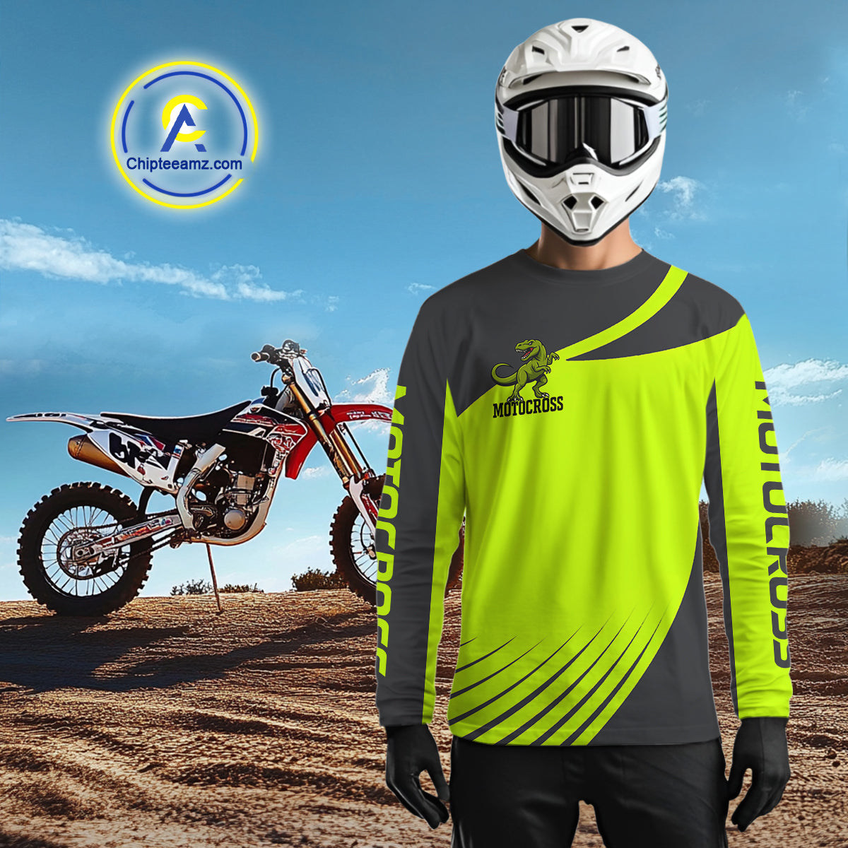 Green Dinosaur Motocross Racing Jersey Custom Dirt Bike Jersey for Men Kid Women XM373