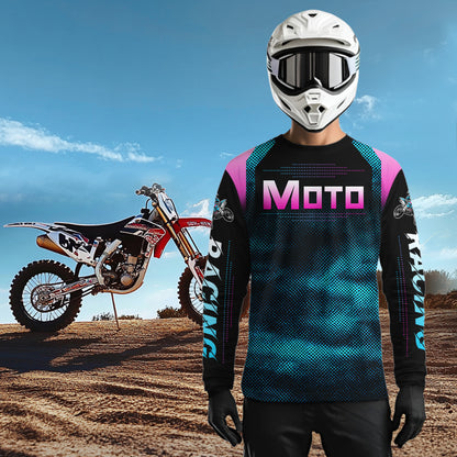 Turquoise Motocross Racing Jersey UPF30+ MX Racing Dirt Bike Jersey Kid Men Women DNT04