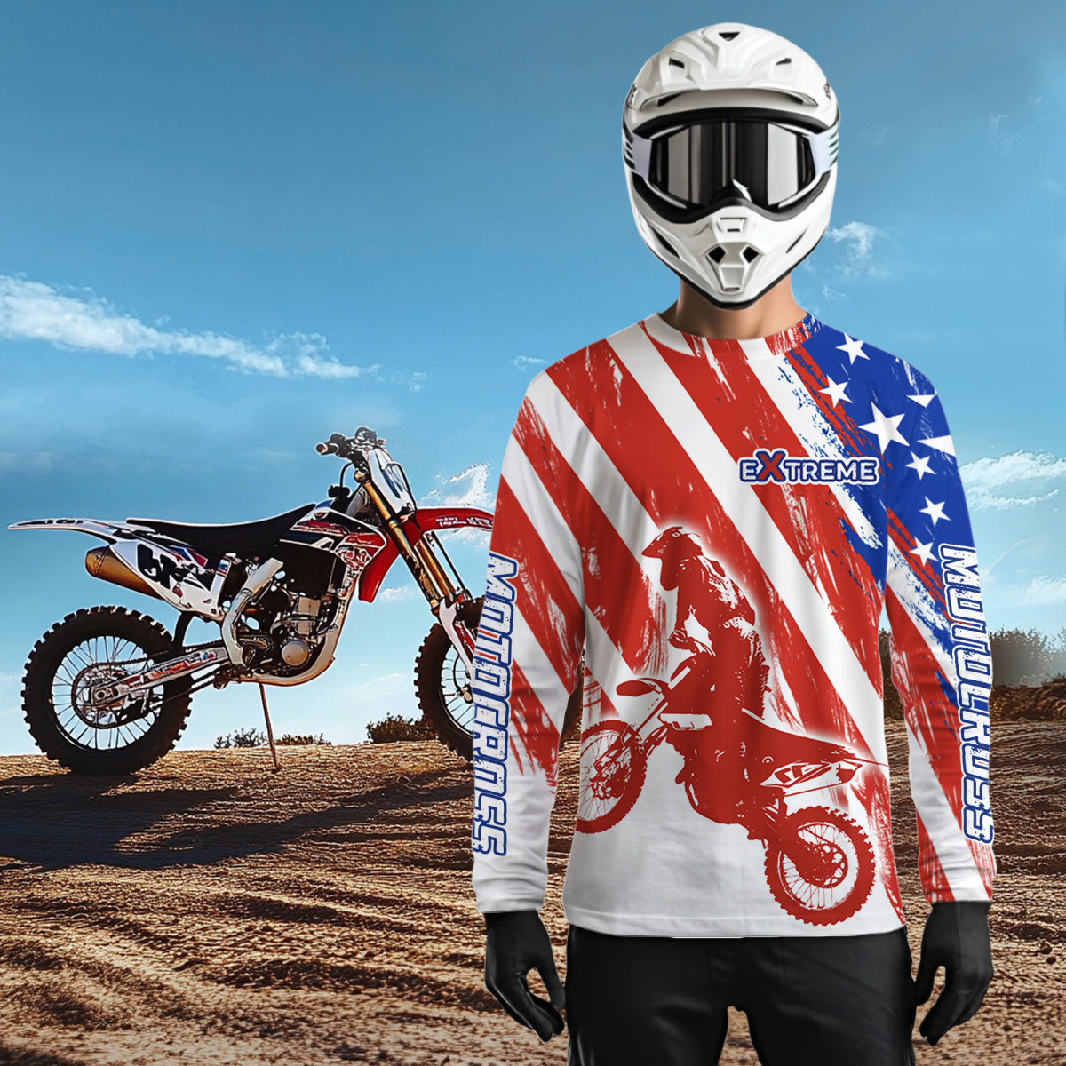 Custom American Flag Motocross Jersey Dirt Bike Racing Shirts for Men Kid Women XM349