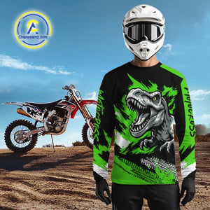 Green Dinosaur Motocross Racing Jersey UPF30+ MX Racing Dirt Bike Jersey Kid Men Women DNT05
