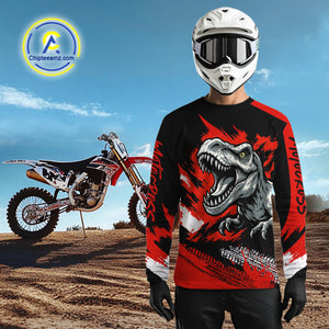 Red Dinosaur Motocross Racing Jersey UPF30+ MX Racing Dirt Bike Jersey Kid Men Women DNT05