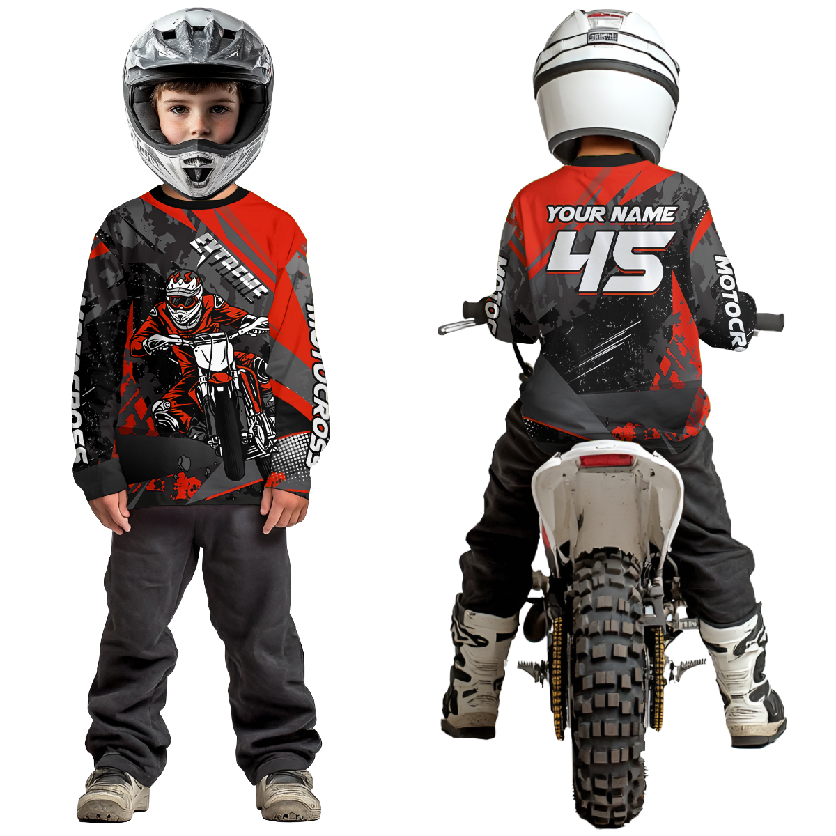 Red Youth Motocross Shirts Custom MX Racing Extreme Shirts Kid Men Women UPF30+ DNT34