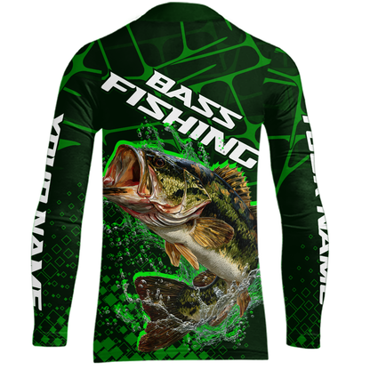 Largemouth Bass Fishing, Kid Fishing Shirts Long Sleeve Scale, Fishing Gift| Green NHT392