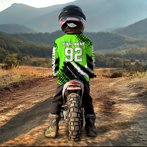 Personalized Green Racing Jersey Motocross for Men Women Kid Upf30+ Youth Off-Road Racing Jersey DNT02