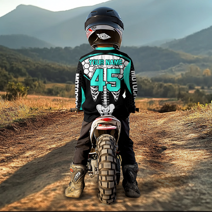 Turquoise Bone Motocross Racing Jersey UPF30+ MX Racing Dirt Bike Jersey Kid Men Women DNT01