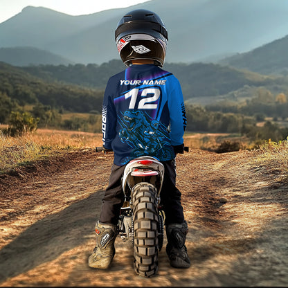 Dinosaur Motocross Jersey Custom Blue Dirt Bike Jersey for Women Men Kid Upf30+ XM366