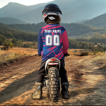 Bue and Pink Motocross Jersey Custom Dirt Bike Jersey for Women Men Kid Upf30+ XM360