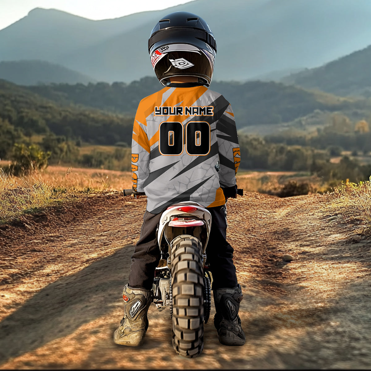 Custom Motocross Jersey Orange Dirt Bike Jersey for Men Kid Women Long Sleeves Upf30+ XM352