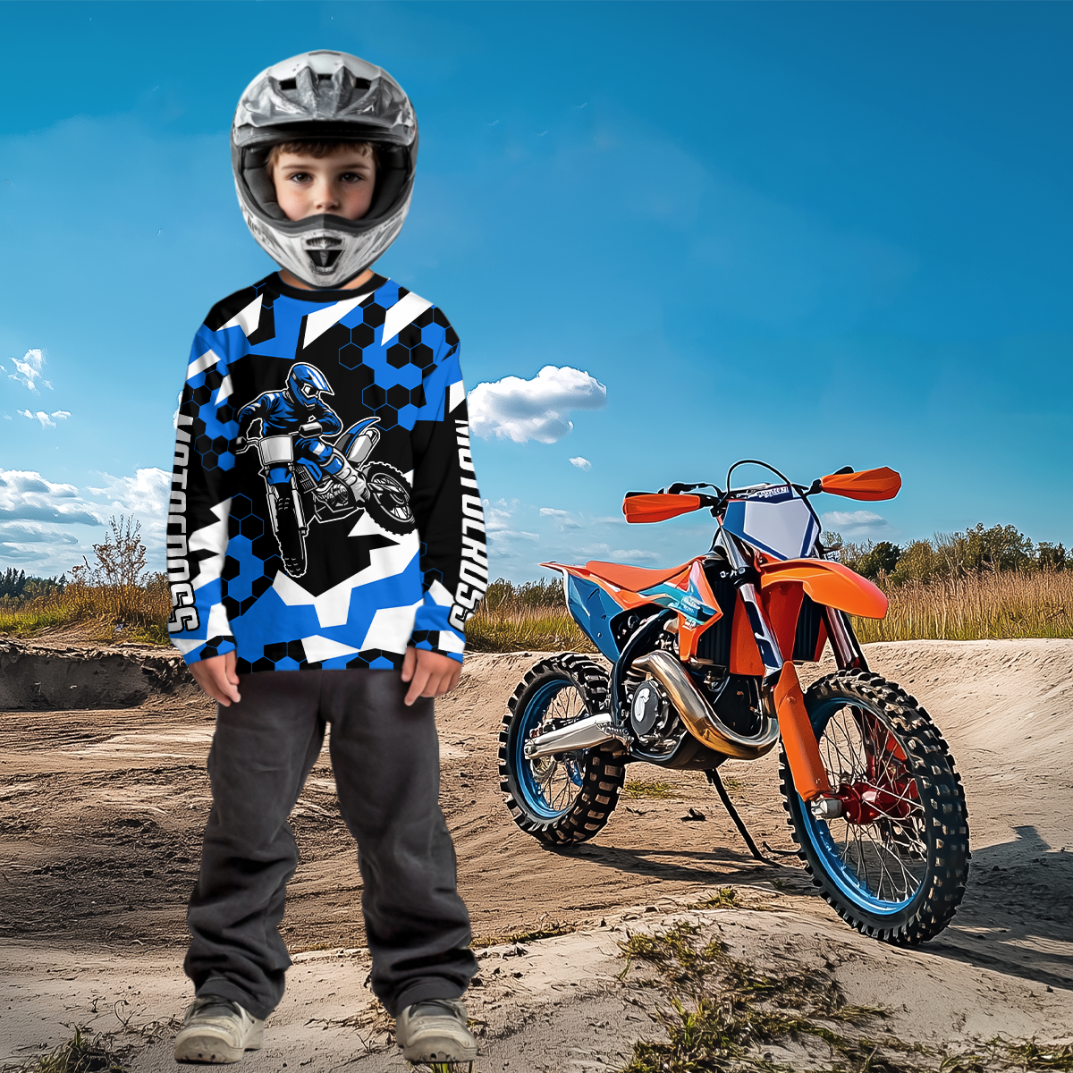 Custom Blue Motocross Jersey Racing Shirts for Men Kid Women Dirt Bike Shirts XM346