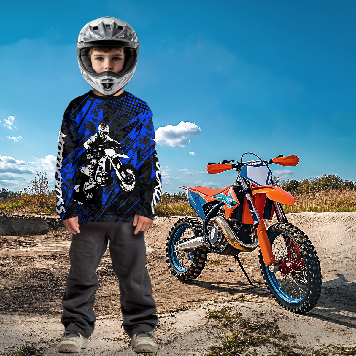Blue Motocross Racing Jersey UPF30+ MX Racing Dirt Bike Jersey Kid Men Women DNT06