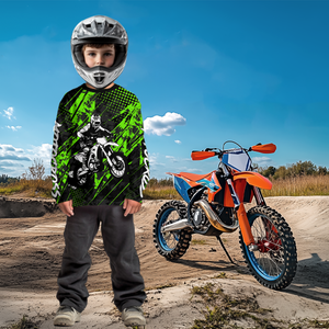 Green Motocross Racing Jersey UPF30+ MX Racing Dirt Bike Jersey Kid Men Women DNT06