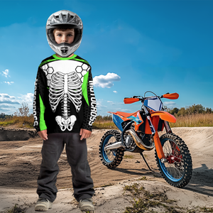 Green Bone Motocross Racing Jersey UPF30+ MX Racing Dirt Bike Jersey Kid Men Women DNT01