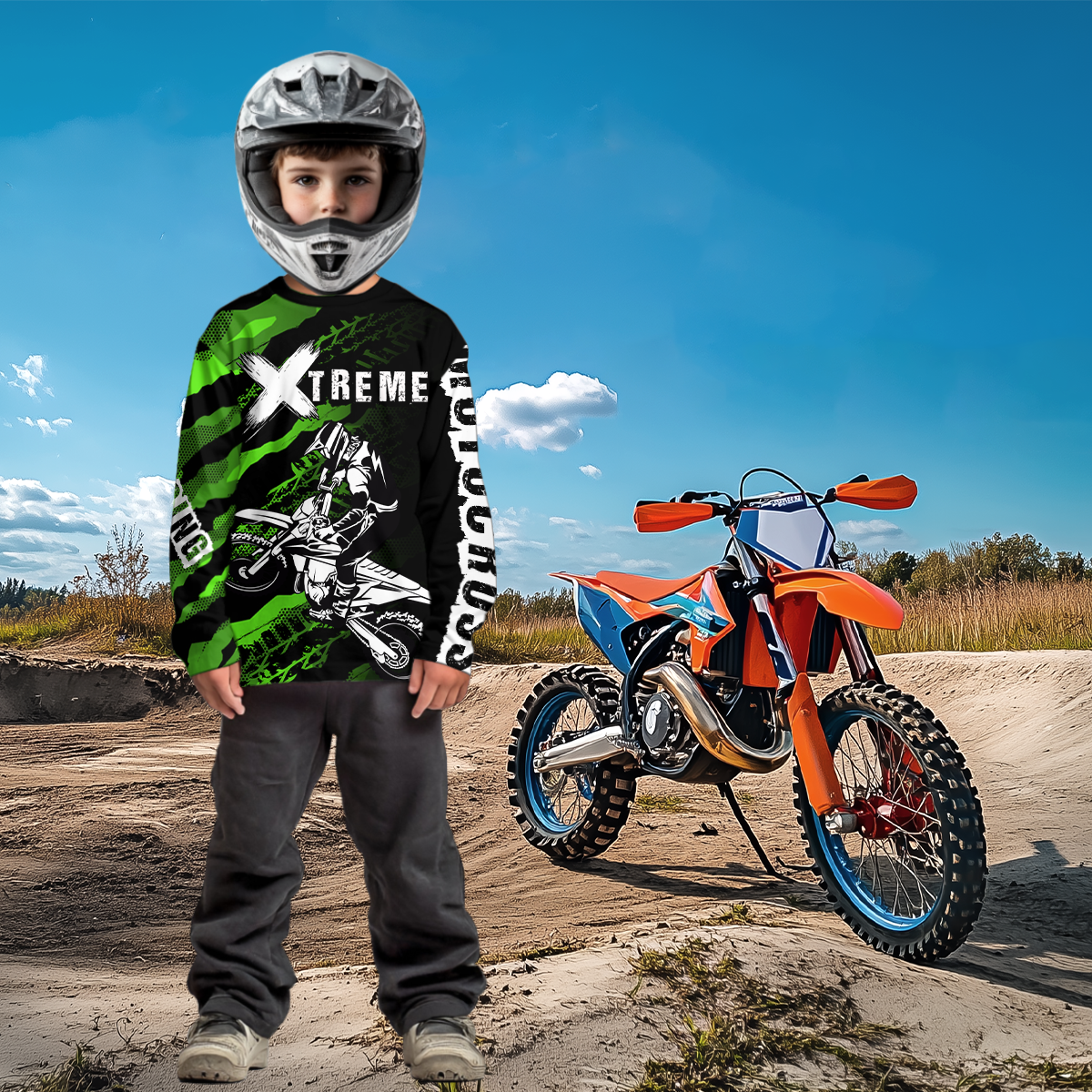 Custom Green Motocross Jersey Racing Shirts UPF30+ Dirt Bike Jersey Kid Men Women DNT09