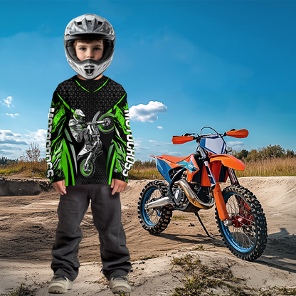 Custom Green Motocross Shirts Racing Jersey UPF30+ Dirt Bike Jersey Kid Men Women DNT08
