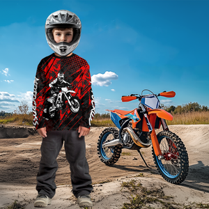 Red Motocross Racing Jersey UPF30+ MX Racing Dirt Bike Jersey Kid Men Women DNT06