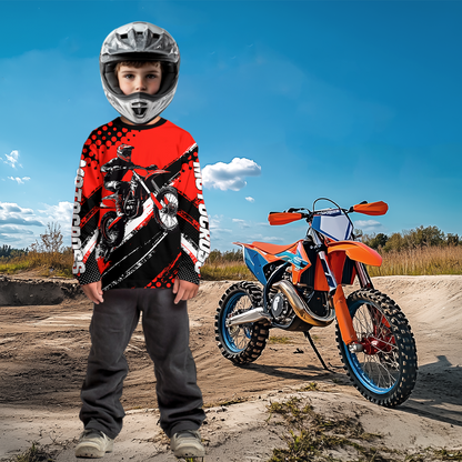Personalized Red Racing Jersey Motocross for Men Women Kid Upf30+ Youth Off-Road Racing Jersey DNT02