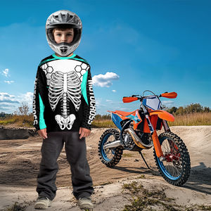 Turquoise Bone Motocross Racing Jersey UPF30+ MX Racing Dirt Bike Jersey Kid Men Women DNT01
