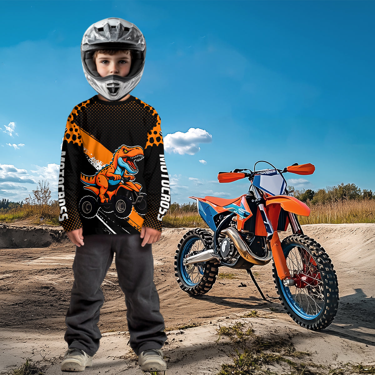 Orange ATV Motocross Racing Jersey Adult Kid Dinosaur ATV Riding Shirt Quad Jersey MX129