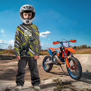 Dinosaur Motocross Jersey Yellow&Grey Dirt Bike Jersey for Men Kid Women Upf30+ XM349
