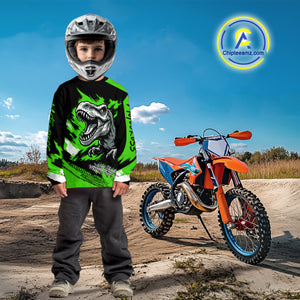 Green Dinosaur Motocross Racing Jersey UPF30+ MX Racing Dirt Bike Jersey Kid Men Women DNT05