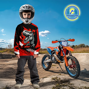 Red Dinosaur Motocross Racing Jersey UPF30+ MX Racing Dirt Bike Jersey Kid Men Women DNT05