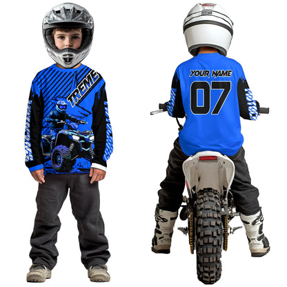 Blue ATV Racing Jersey Upf30+ Custom Motocross Jersey Men Women Extreme Riding Shirt for Kids MHT200