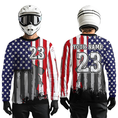 Youth US Flag Dirt Bike Jersey Off-Road Shirt Custom Motocross Jersey UPF30+ Kid Men Women DNT80