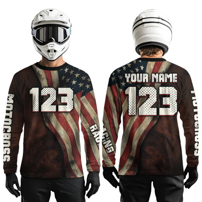 Custom Youth US Flag Dirt Bike Jersey Off-Road Shirt Motocross Jersey UPF30+ Kid Men Women DNT71