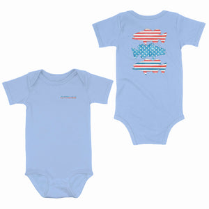 Personalized Patriotic Largemouth Bass Infant Fishing Shirts, American Flag Bass Baby Onesie IPHW7133