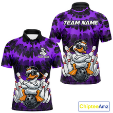 Load image into Gallery viewer, Custom Purple Funny Duck Bowling Jersey for Men Bowling Uniform Polo &amp; 1/4 Zip Bowling Team Shirts HNT238