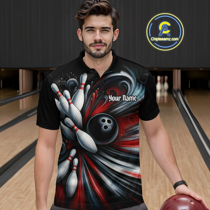 Custom Black Red Bowling Jersey for Men Custom Team Bowling Shirts Polo & 1/4 Zip HNT120