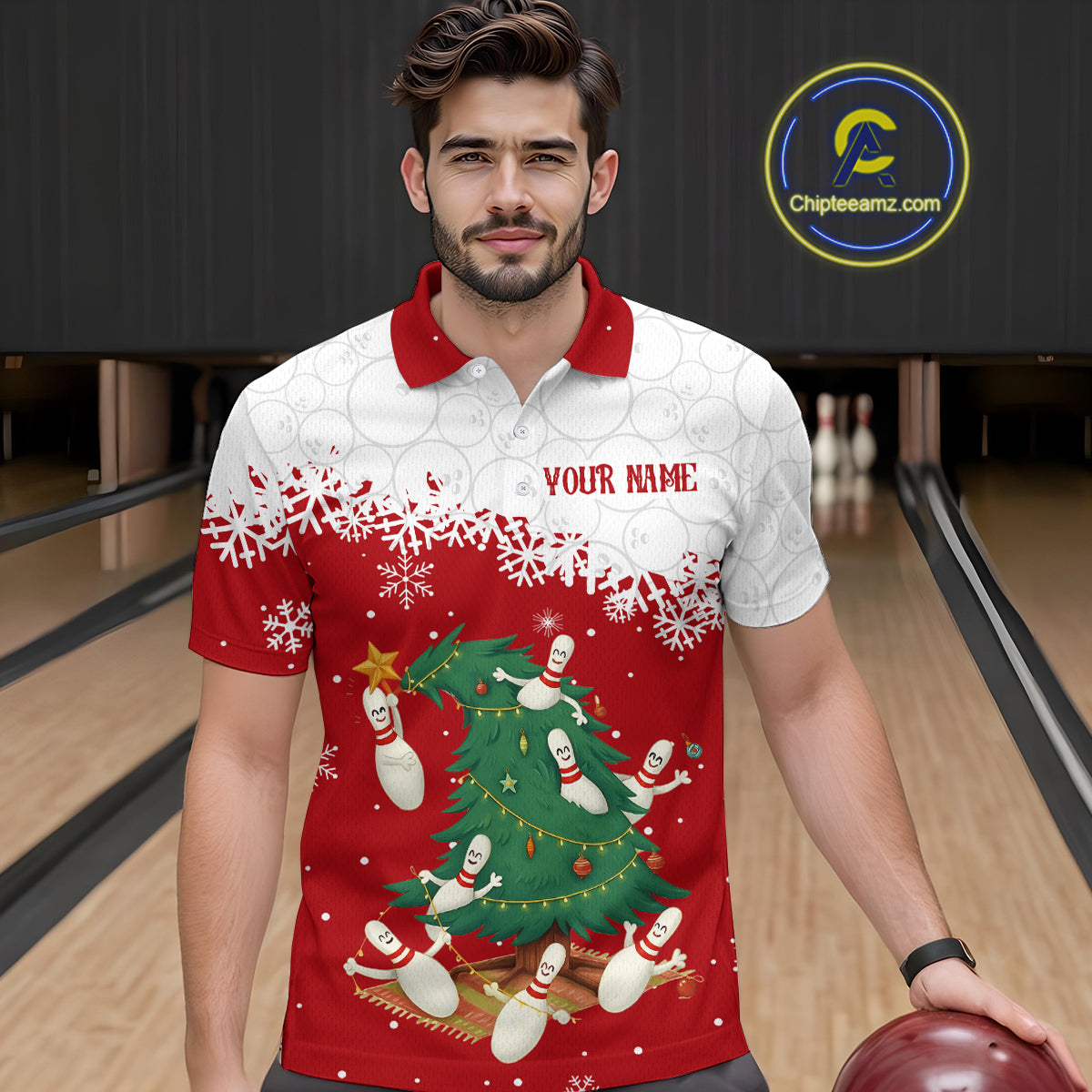 Custom Funny Christmas Bowling Jersey for Men Bowling Team Shirts Polo & 1/4 Zip HNT131