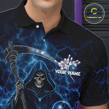 Load image into Gallery viewer, Blue Thunder Lightning Bowling Shirt for Men Bowling League Jersey Polo &amp; Quarter-Zip Bowling Outfit QZT932