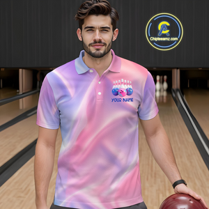 Custom Pink Bowling Shirts for Men Women Team Bowling Polo & Quarter Zip Shirts MBL114
